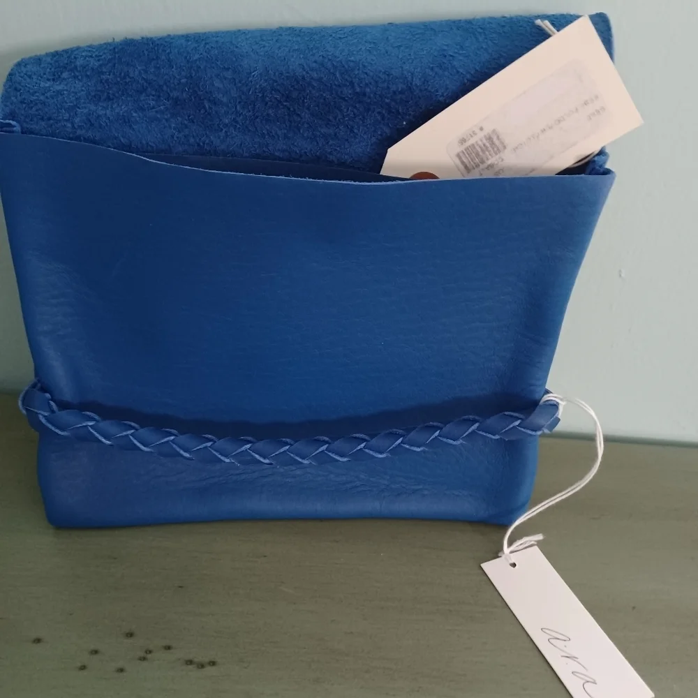 ARA‎ Small Foldover Clutch in Cobalt of Full Grain Cowhide.  New With Tag…